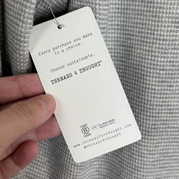 Threads 4 Thought Organic Cotton Waffle Knit Long Sleeve Top Size L Gray Neutral - Picture 7 of 13